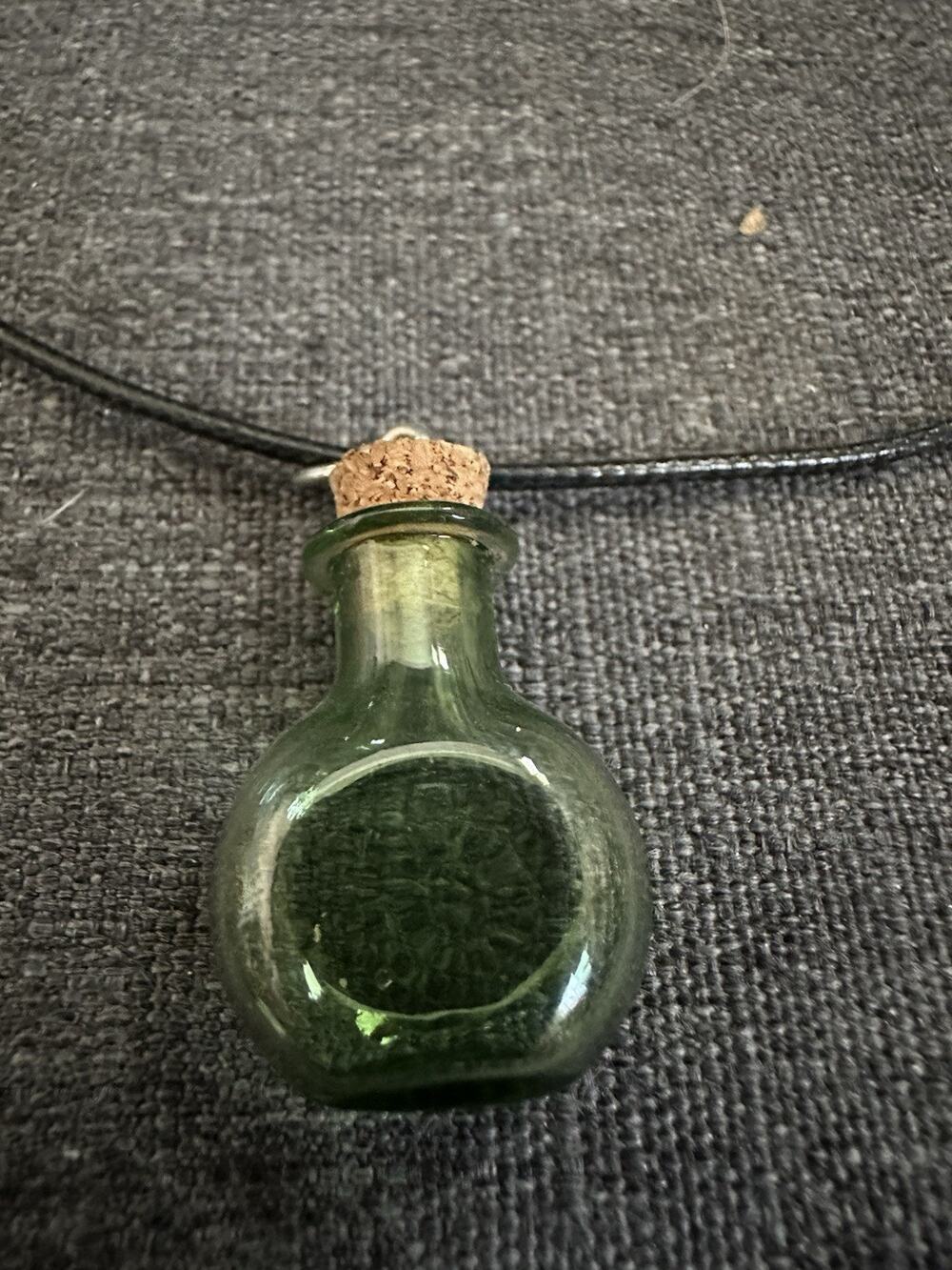 Green Glass Potion Bottle Necklace Cork Pendant Black Cord Apothecary